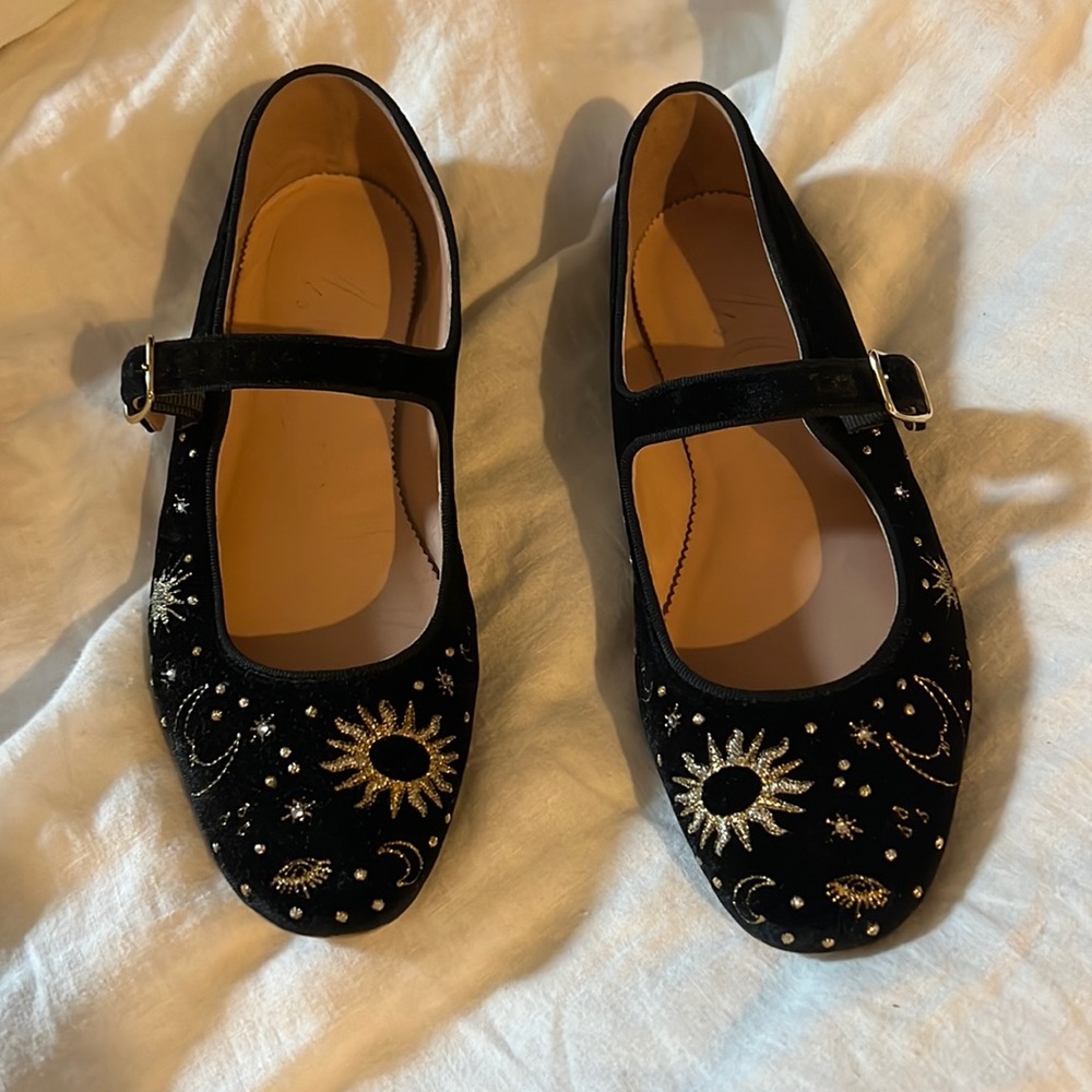 SALE!! J Crew Celestial Embroidered Velvet Maryjane Flats 7